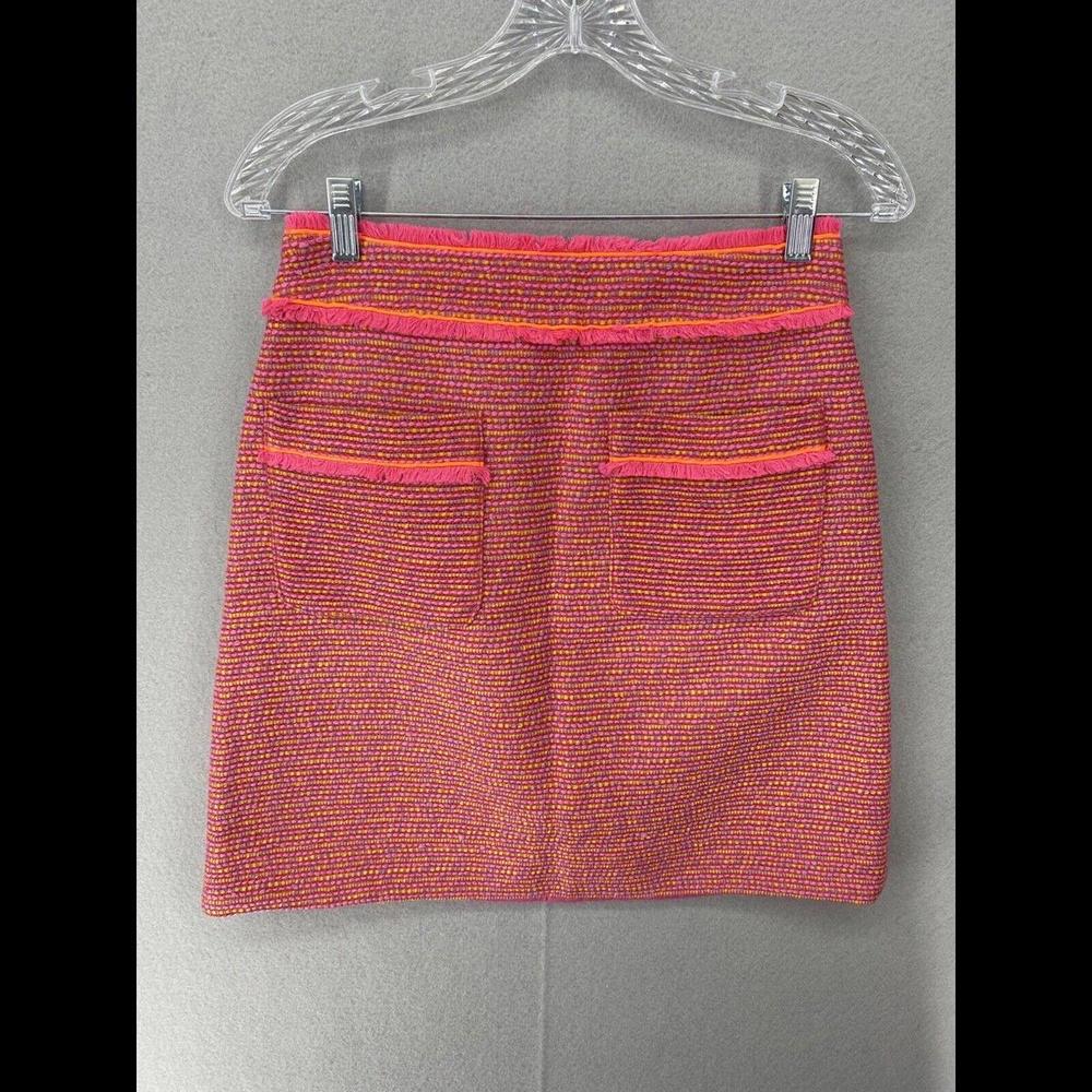 J Crew Womens Skirt Size 4 Pink Tweed Mini A Line Shift Fringe Pockets